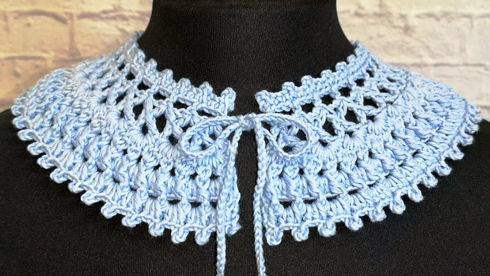 Вязание крючком: Ажурный вязаный воротничок из хлопка для первоклашки смотреть онлайн