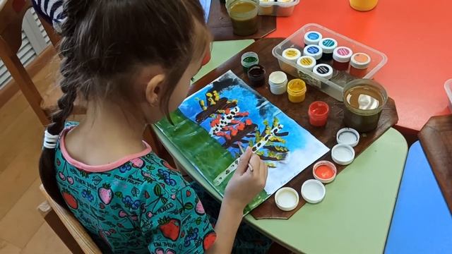 "Золотая осень" Рисование гуашью в подготовительной группе смотреть онлайн