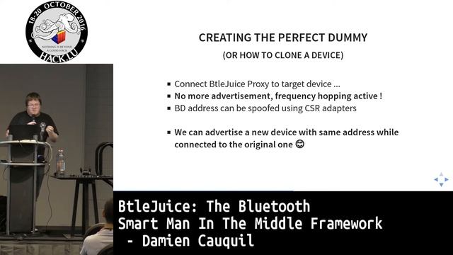 Hack.lu 2016 BtleJuice: the Bluetooth Smart Man In The Middle Framework by Damiel Cauquil смотреть онлайн