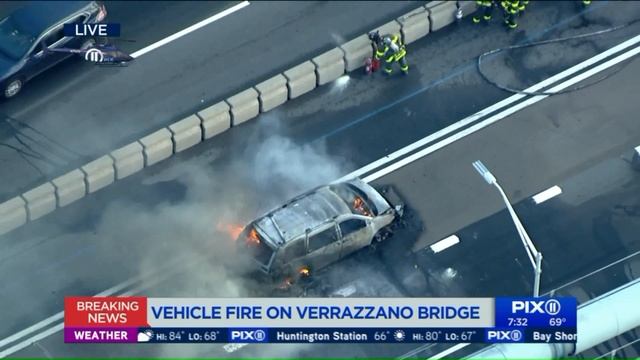 Vehicle fire on Verrazzano Bridge causes traffic during morning commute смотреть онлайн