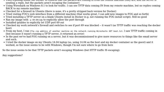 Unix & Linux: TFTP times out when connecting to Docker server смотреть онлайн