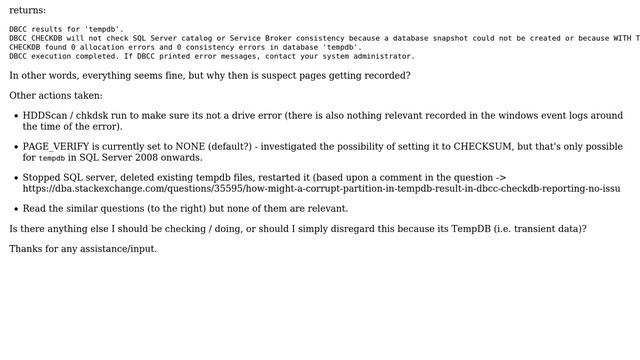 Databases: Suspect (Torn) Pages regarding tempdb? смотреть онлайн