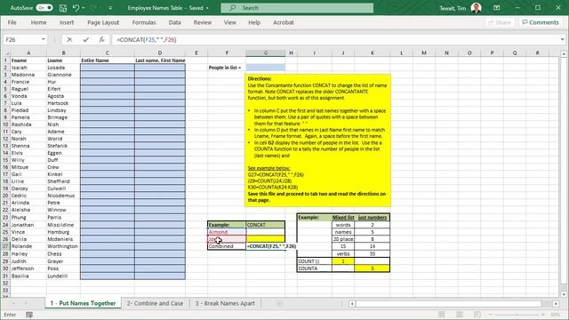 Microsoft Excel Text functions. 1 Put Names Together смотреть онлайн