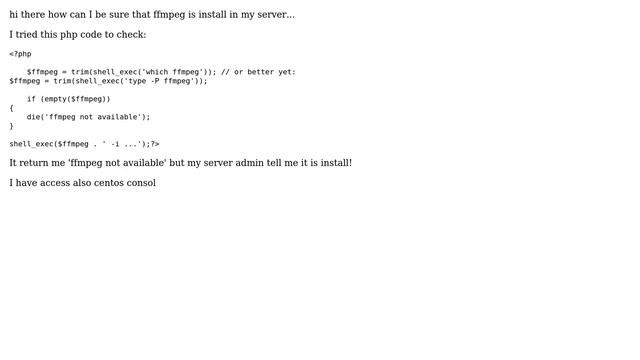 DevOps & SysAdmins: How to check ffmpeg if install on centos/php? смотреть онлайн