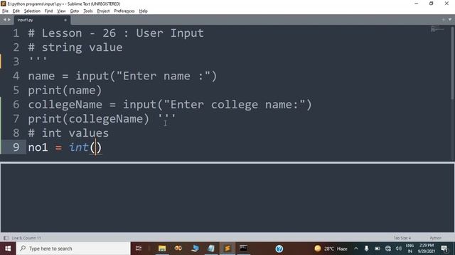 user input (dynamic input like int, float, string) | Lesson - 26 | Python in Hindi смотреть онлайн