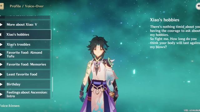 [Genshin Impact] Xiao Voice Lines (Chinese) + Story