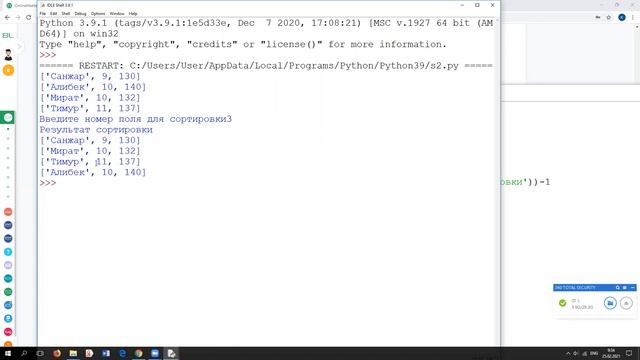 Сортировка двумерных массивов в Python смотреть онлайн
