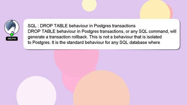 SQL : DROP TABLE behaviour in Postgres transactions смотреть онлайн