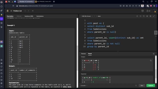 MLV Prasad - LeetCode SQL [ EASY ] | 1241 | "Number of Comments per Post" | смотреть онлайн