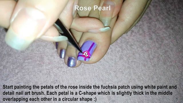Purple Plaid with Rose Pedicure Nail Art- Toe Nail Art Tutorial | Rose Pearl смотреть онлайн