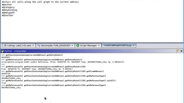 ghidra_scripts: colorCallGraphCallsTo.py (using SetBackroundColor and traversing the call graph) смотреть онлайн