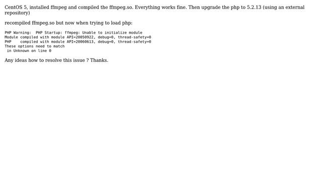 DevOps & SysAdmins: ffmpeg-php won't start after upgrading php from 5.1.6 to 5.2.13 смотреть онлайн