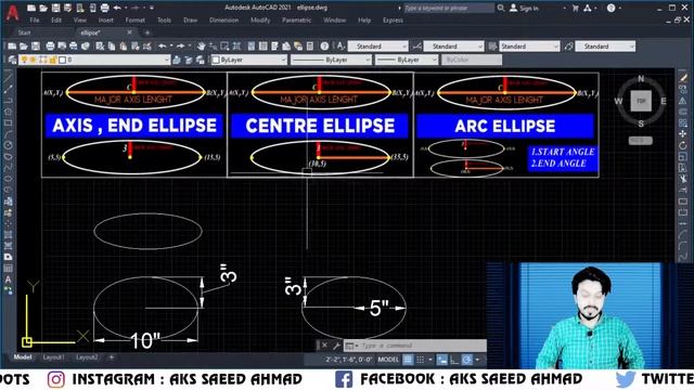 ?19 How to use Ellipse Command in autocad in hindi_Axis,end Arc & centre ellipse command dimensions смотреть онлайн