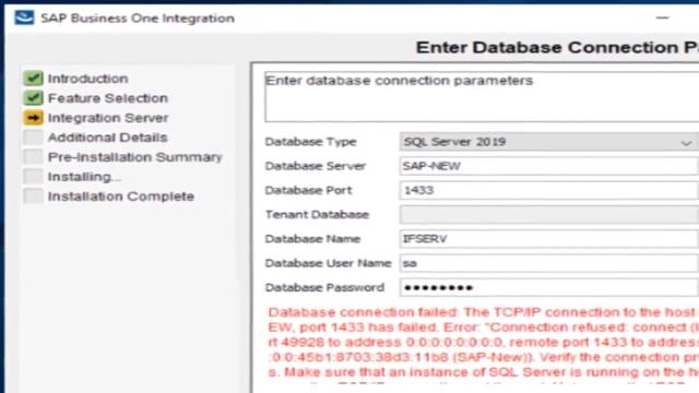 SAP Database Connection failed port 1433 web client. смотреть онлайн