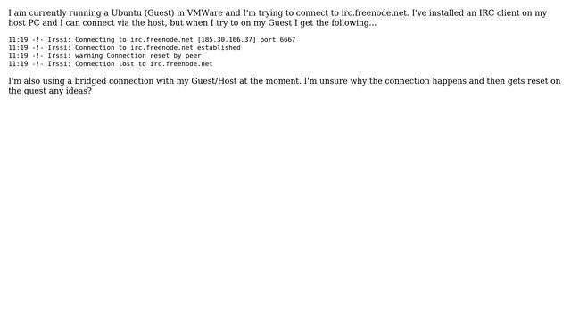 Unix & Linux: IRC Connection reset by peer in VMWare? смотреть онлайн
