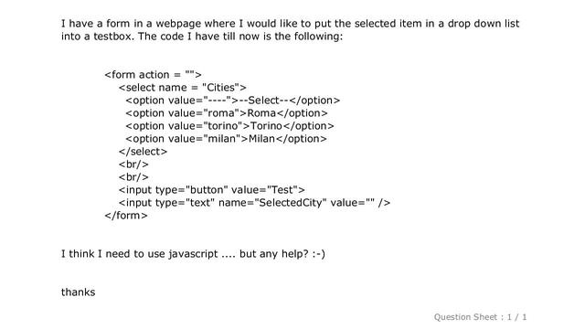HTML : HTML - Put SELECT tag content into INPUT type = "text" смотреть онлайн