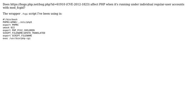 Does PHP-CGI security issue (CVE-2012-1823) affect PHP running as regular users with mod_fcgid? смотреть онлайн