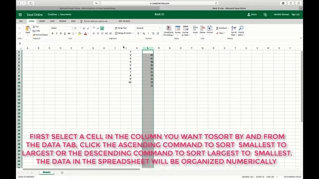 HOW TO SORT DATA IN NUMERICAL ORDER IN EXCEL ONLINE ONEDRIVE смотреть онлайн