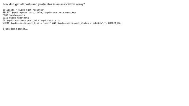 Wordpress: get posts and postmetas in assoc array смотреть онлайн
