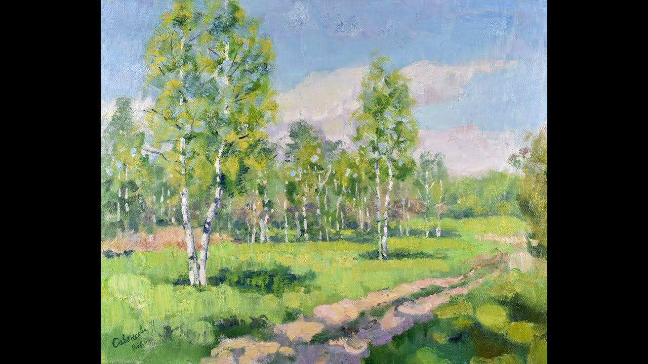 Birches Painting Summer Original Art Landscape Nature Trees Road Impressionism