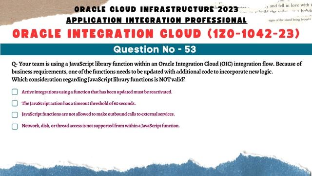 OIC Dump : 51 to 55 | Oracle Integration certification questions | 1Z0-1042 dumps | OIC dump | OIC смотреть онлайн