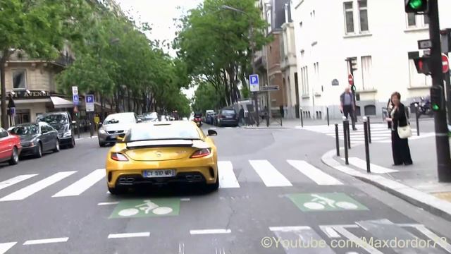 Yellow Mercedes SLS Black Series Crusing in Paris смотреть онлайн