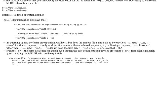Unix & Linux: Understanding Fetching Mutiple URLs And Documents Using Curl