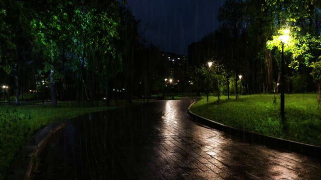 Solving insomnia with the sound of rain falling on the park street at night - White noise for Sleep смотреть онлайн
