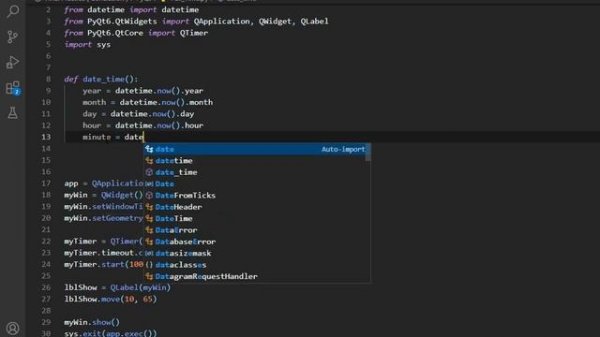How to create digital Active Full_dateTimer   in PyQt6 , 5 using VSCode