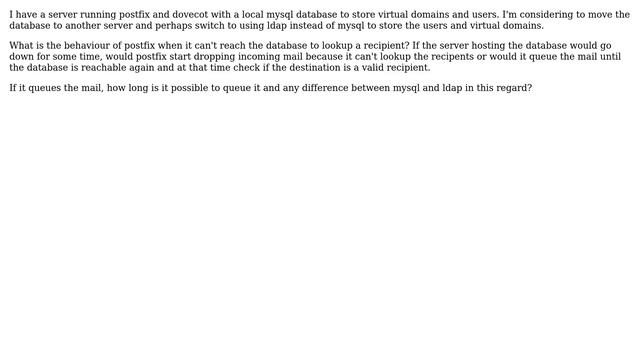 Unix & Linux: Postfix database unreachable behaviour смотреть онлайн