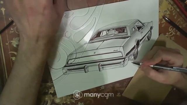 Рисунок шариковой ручкой, простым карандашом и маркером. FORD THUNDERBIRD 1973. AUTO PHOTOREALISM. смотреть онлайн