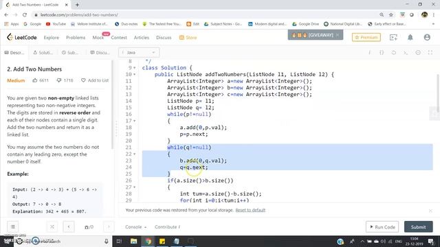 Add Two Numbers | LinkedList | JAVA смотреть онлайн