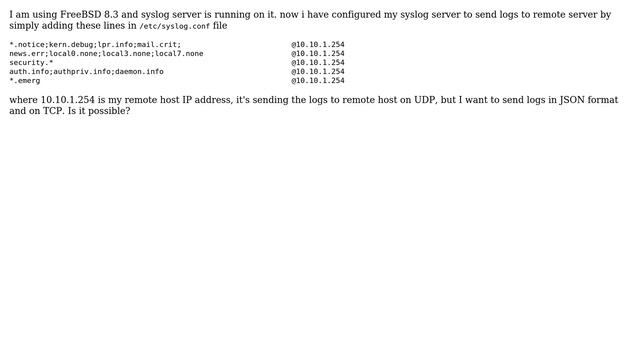 How to convert syslog to json in syslog server on freeBSD8.3 OS? смотреть онлайн