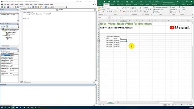 Part 10: VBA code RANGE.Formula - Excel Visual Basic (VBA) for Beginners - AzchanneL смотреть онлайн