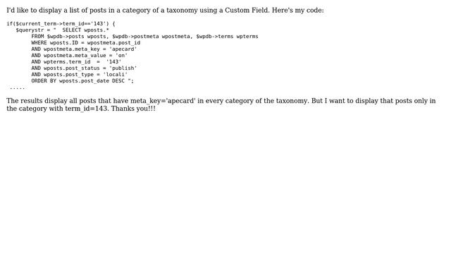 Wordpress: Displaying Posts Using a Custom Query with a Custom Field and a term_id смотреть онлайн