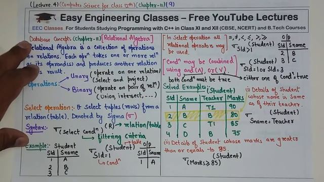 Database Concepts – Relational Algebra | Select, Project, Cartesian Product with Examples Lecture 4 смотреть онлайн