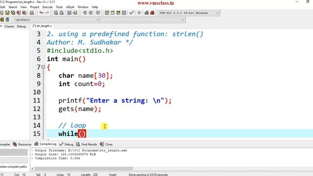 C program to find the length of a given string смотреть онлайн
