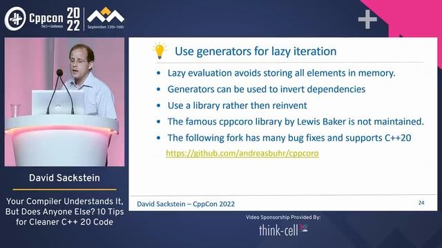 10 Tips for Cleaner C++ 20 Code - David Sackstein - CppCon 2022 смотреть онлайн