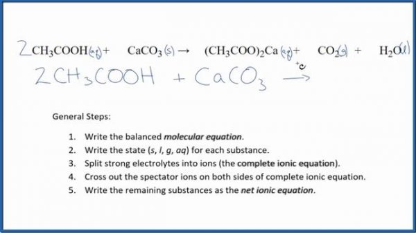 How to Write the Net Ionic Equation for CH3COOH + CaCO3 = (CH3COO)2Ca + CO2 + H2O