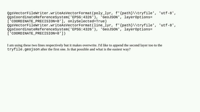 Append several layers to a GeoJSON file with PyQGIS смотреть онлайн