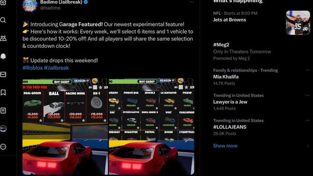 New limited car and garage discounts in Roblox jailbreak! смотреть онлайн