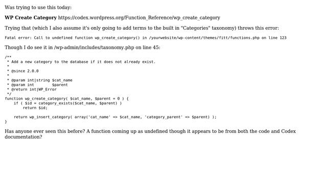 Wordpress: wp_create_category deprecated? смотреть онлайн
