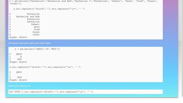 Remove single letters from strings in Pandas dataframe смотреть онлайн
