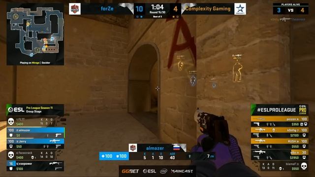 forZe vs Complexity [Map 3, Mirage] (Best of 3) ESL Pro League | Groups смотреть онлайн