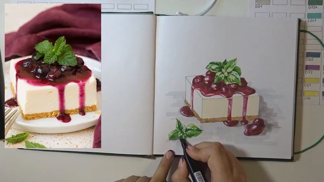 Чизкейк с вишней | скетч маркерами | CAKE WITH CHERRIES смотреть онлайн