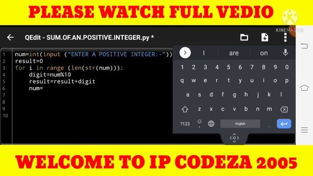 HERE IN THIS VEDIO, WE WILL LEARN (SUM OF DIGITS OF AN POSITIVE INTEGER) IN PYTHON LANGUAGE. смотреть онлайн