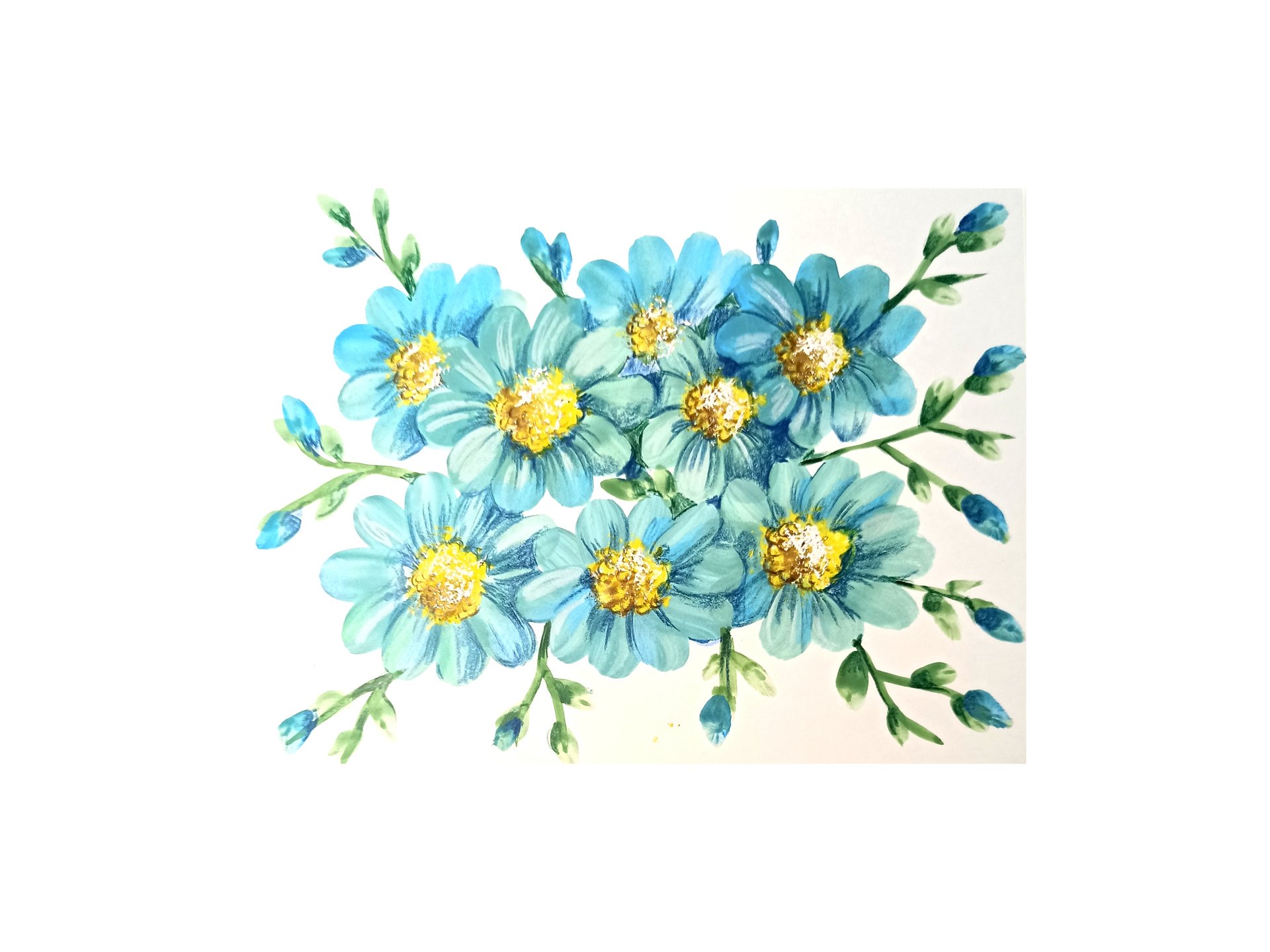 Светло-бирюзовые цветы, как просто нарисовать гуашью. смотреть онлайн