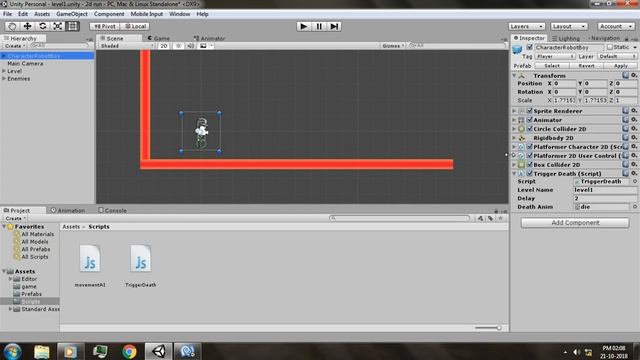 How to make a game in Unity | Part 4 Death Animation | RoboPrime 2D Platformer Unity3d смотреть онлайн