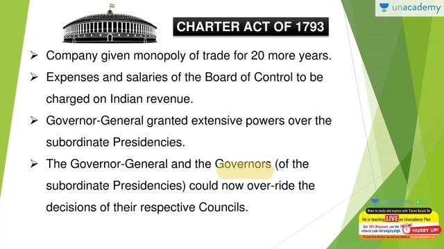 Act of 1786 and Charter Act of 1793 explained by Tarun Goyal | UPSC IAS | Indian Polity | Unacademy смотреть онлайн