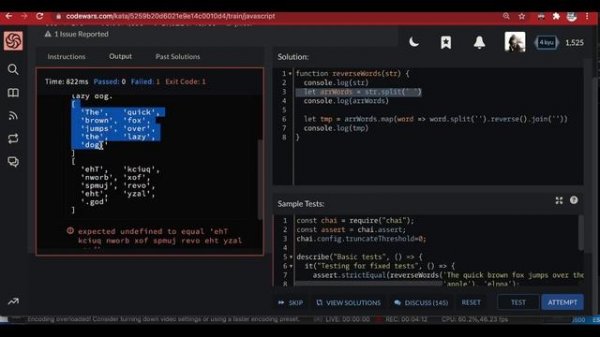 reverse words | codewars 7kyu | javascript